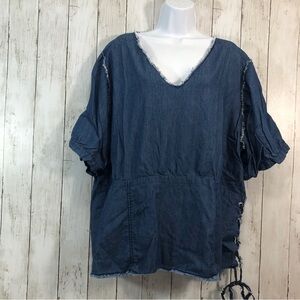 Ashley Stewart Denim Tie Up Side Blouse 24